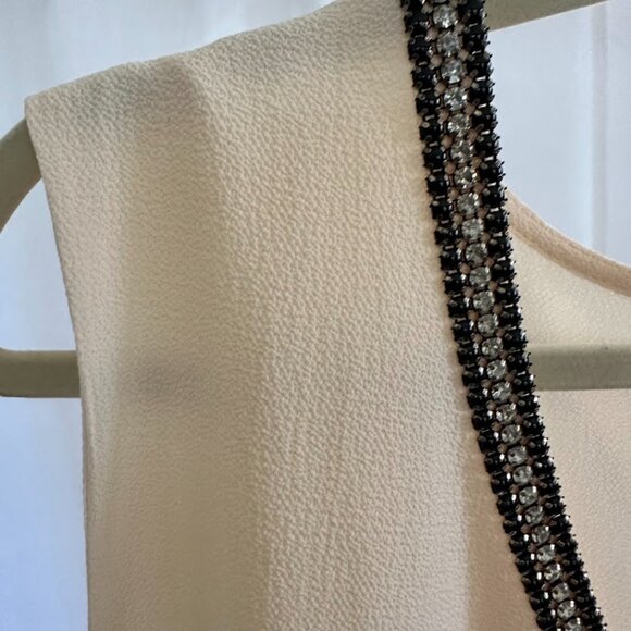 Bobeau Women's Plus 3X Cream crepe tank with black/white faux crystal neckline - Picture 5 of 7